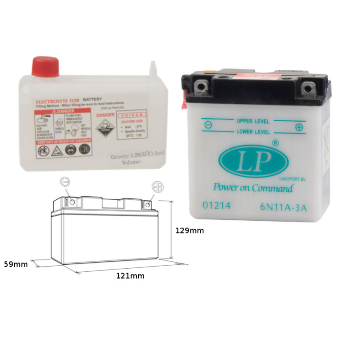 LANDPORT akumuliatorius 6N11A-3A 6V 11AH 120X60X128 (Z ELEKTORLITEM) (4) UE2019/1148
