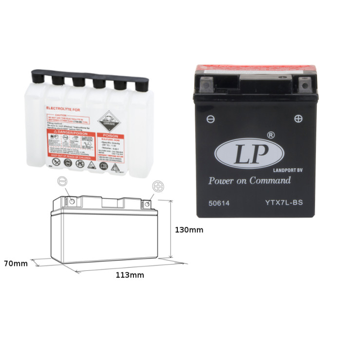 LANDPORT battery YTX7L-BS 12V 6AH 113X70X130 (GTX7LBS) Electrolyte filler separately (6) UE2019/1148