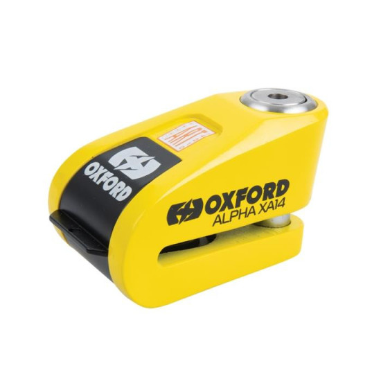 OXFORD BRAKE DISC LOCK WITH ALARM ALPHA XA14 COLOUR BLACK / YELLOW FLUO (PIN 14MM) (OLD CODE: LK278)