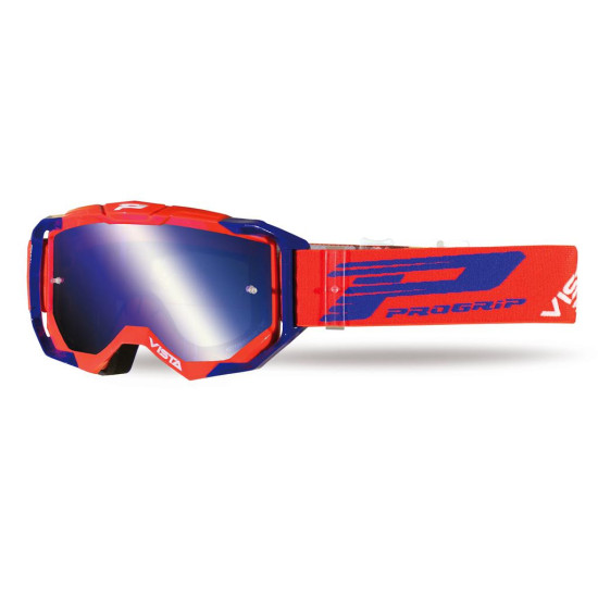 PROGRIP GOGGLES PG3303-197 FL VISTA RED / BLUE (PG3346 BLUE MIRROR LENS ANTISCRATCH, NO FOG, ANTI UV + PG3310 LENS AND P