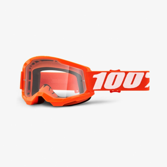 100 PERCENT STRATA 2 ORANGE GOGGLES - CLEAR LENS - ORANGE / WHITE CLEAR LENS