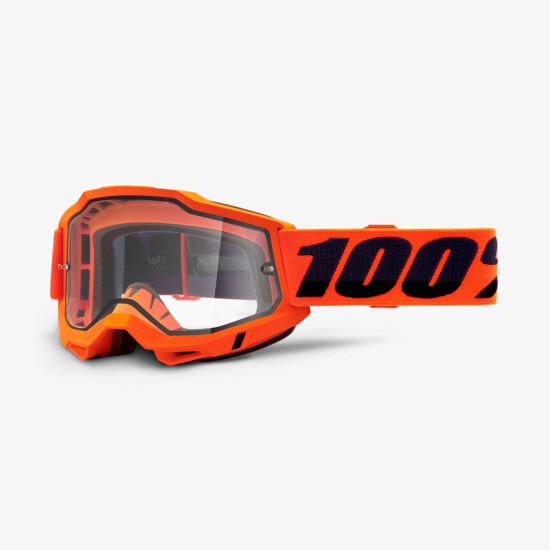 100 PERCENT ACCURI 2 ENDURO MOTO ORANŽINIAI AKINIAI - DVIGUBAI SKAIDRŪS LĘŠIAI - ORANŽINIS / JUODAS DVIGUBAI SKAIDRŪS LĘ