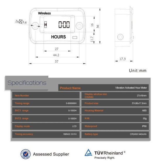 hourmeter vibration activated