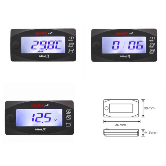 digital thermometer blue Koso mini 3 z czujnikami