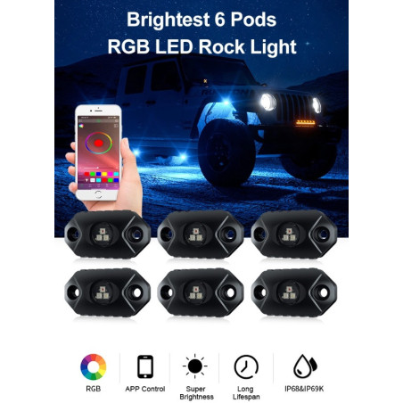 Super Bright 6 Pods RGB LED Rock Lights Set