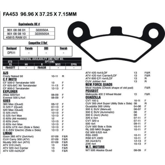 Brake pads sintered Cfmoto Linhai FA453RX 9010-0808A0