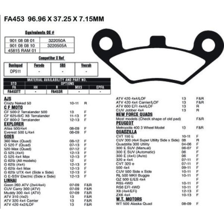 Brake pads sintered Cfmoto Linhai FA453RX 9010-0808A0