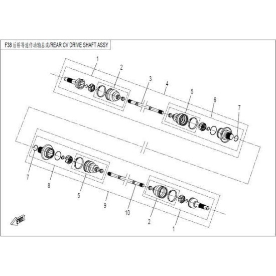 axles rear left cfmoto 520 625 800 1000 9010-280100-50001