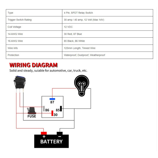 Waterproof relay 4 PINS 12V