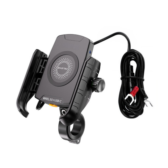 BIKETEC PRO PROMOCJA UCHWYT MOTOCYKLOWY NA TELEFON DUAL Z ŁADOWARKĄ INDUKCYJNĄ I USB-C (EL)
