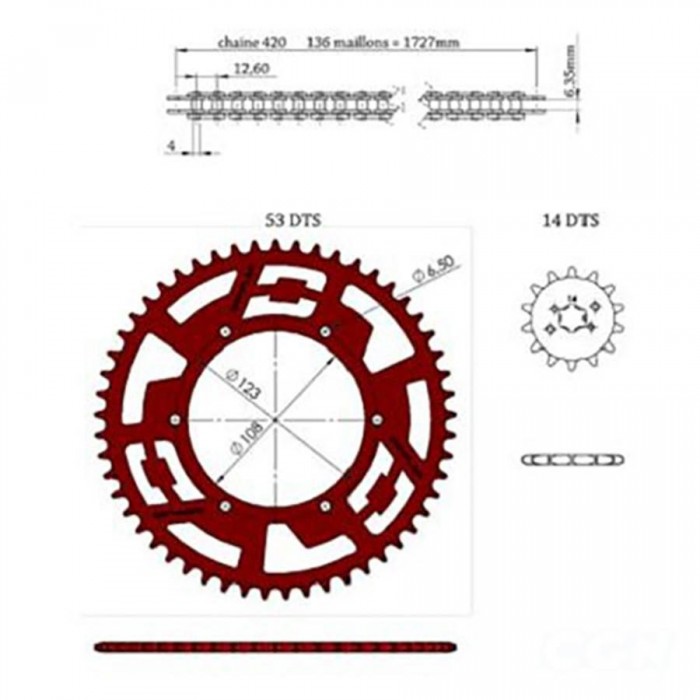 Derbi Senda 50 14x53 sprocket and chain set Doppler