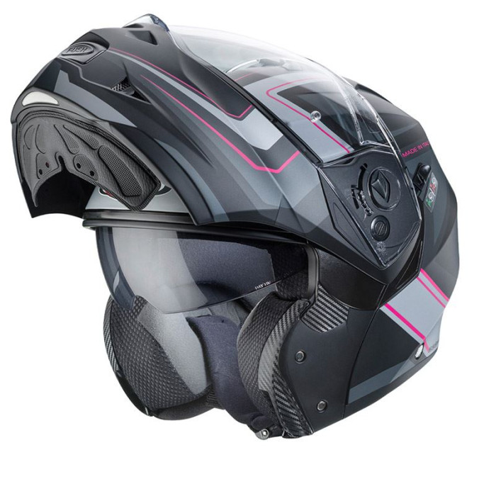CABERG flip-up helmet, model: DUKE II TOUR (PINLOCK) color: black/gray/matte pink), size: XS