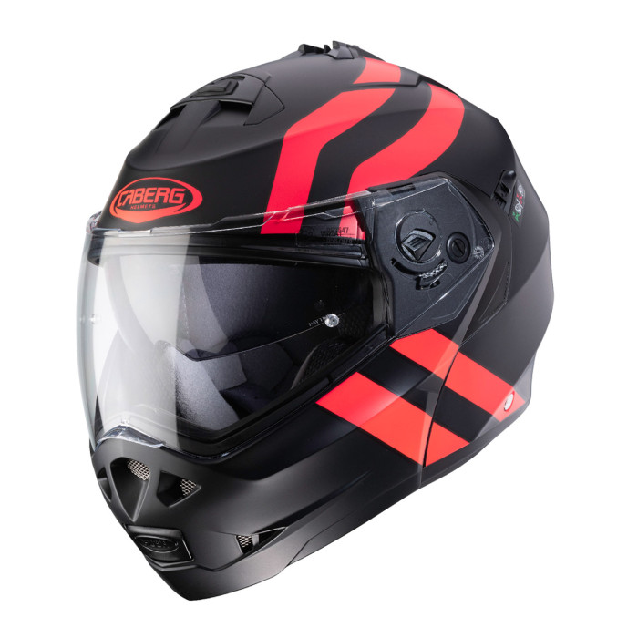 CABERG flip-up helmet, model: DUKE II SUPERLEGEND MATT BLACK/RED FLUO color: black matte/red FLUO, size: S