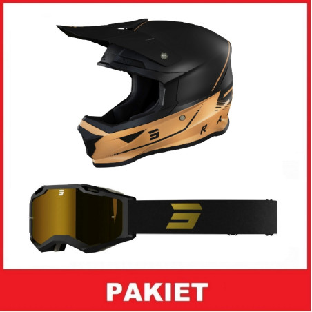 SHOT PAKIET šalmas MOTO FURIOUS spalva: juoda/ruda, dydis: M + akiniai IRIS 2.0 spalva: juoda/auksinė