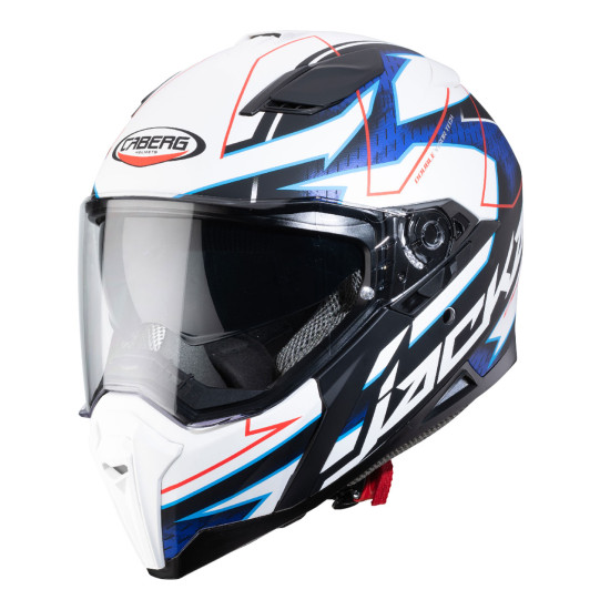 CABERG helmet with integrated goggles, model: JACKAL TECHNO MATT WHITE/BLUE/RED FLUO color: white MAT/blue/red FLUO, d