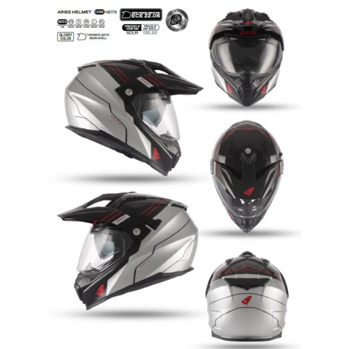 UFO 2022/10 helmet with integrated goggles, color: silver black, size: L - UFO collection 2023