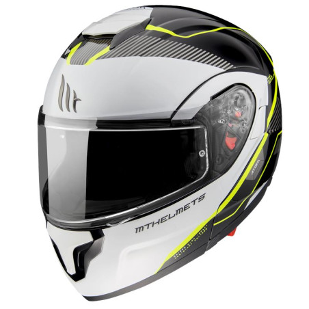 MT flip-up helmet ATOM SV OPENED B3 GLOSS PEARL FLUOR YELLOW color: white/black/yellow FLUO, size: S