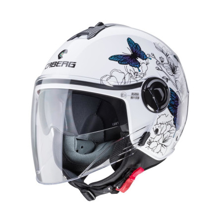 CABERG atviras šalmas, modelis: RIVIERA V4 MUSE spalva: balta/juoda/mėlyna (drugeliai/gėlės), dydis: S