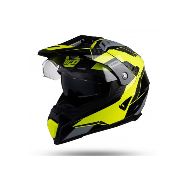 UFO helmet OFFROAD DUAL ARIES TOURER gray black yellow FLUO, size: M - UFO collection 2022
