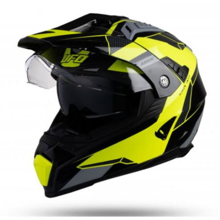 UFO helmet OFFROAD DUAL ARIES TOURER gray black yellow FLUO, size: S - UFO collection 2022