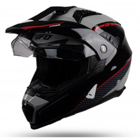 UFO šalmas OFFROAD DUAL ARIES TOURER pilka raudona juoda, dydis: XL - UFO kolekcija 2022