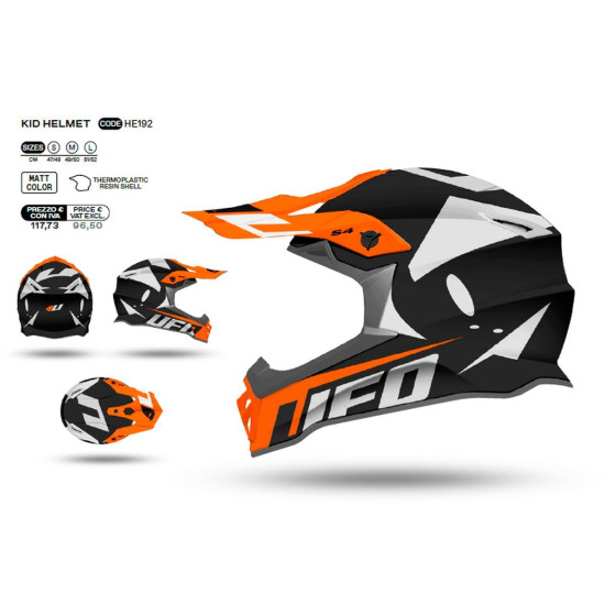 UFO 2022/10 helmet JUNIOR (children's) CROSS / ENDURO color: black orange FLUO white, size: M - UFO collection 2023