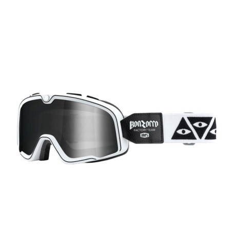 100 PROCENT (2022) FA20 BARSTOW GOGGLE BONZORRO - MIRROR SILVER LENS - akiniai spalva: juoda/balta stikliukas veidrodinis