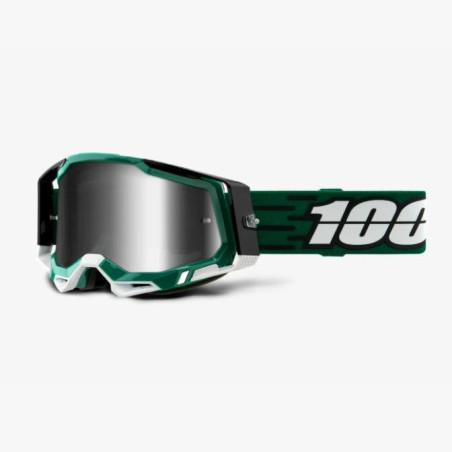 100 PROCENT (2022) FA20 RACECRAFT 2 GOGGLE MILORI - MIRROR SILVER LENS akiniai RACECRAFT 2 spalva: žalia/juoda stikliukas veidro