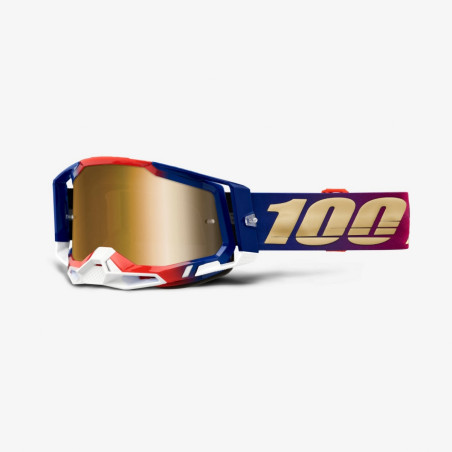 100 PROCENT (2022) FA21 akiniai RACECRAFT 2 UNITED - TRUE GOLD LENS spalva: mėlyna/raudona/balta stikliukas auksinė veidrodinė