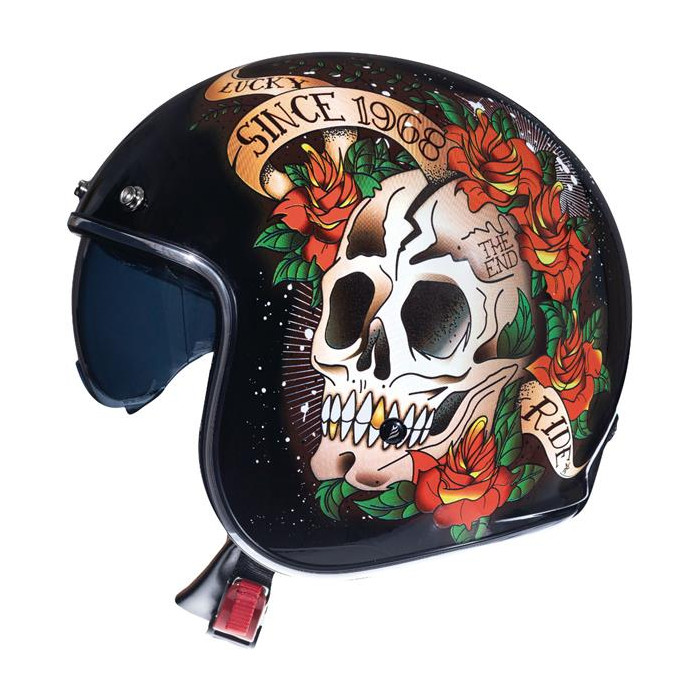 MT open face helmet LE MANS 2 SKULLROSES color: black/green/red/white glossy, size: XL