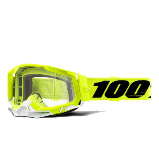 100 PERCENT (2022) FA20 RACECRAFT 2 GOGGLE FLUO YELLOW - CLEAR LENS - RACECRAFT 2 goggles color: FLUO yellow/black/white, glass