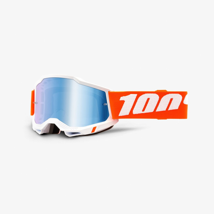 100 PROCENT (2022) ACCURI 2 GOGGLE SEVASTOPOL - MIRROR BLUE LENS - akiniai ACCURI 2 spalva: balta/oranžinė stikliukas mėlyna vei