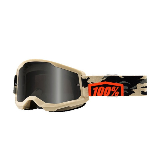 100 PERCENT (2022) FA20 STRATA 2 SAND GOGGLE KOMBAT - SMOKE LENS - STRATA 2 SAND goggles color: brown/black tinted lens