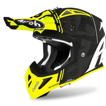 AIROH helmet, model: AVIATOR ACE KYBON YELLOW MATT color: black/yellow FLUO/white matte, size: S