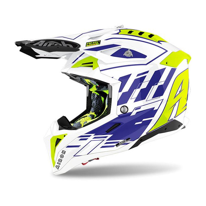 AIROH helmet, model: AVIATOR 3 RAMPAGE BLUE GLOSS color: blue/white/yellow FLUO, size: M