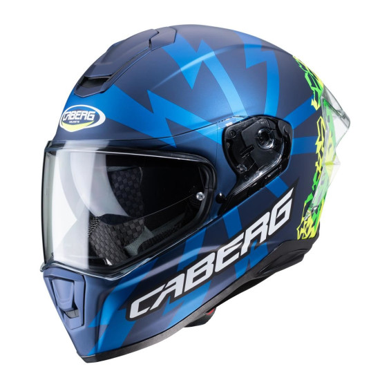 CABERG helmet with integrated goggles, model: DRIFT EVO STORM MATT BLUE/YELLOW FLUO/GREEN FLUO color: blue matte/yellow