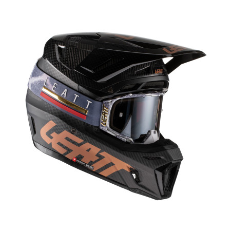 LEATT (2022) šalmas MOTO 9.5 CARBON V22 (+ akiniai 6.5 IRIZ dovanų) HELMET KIT spalva: juoda, dydis: L (59-60 cm)