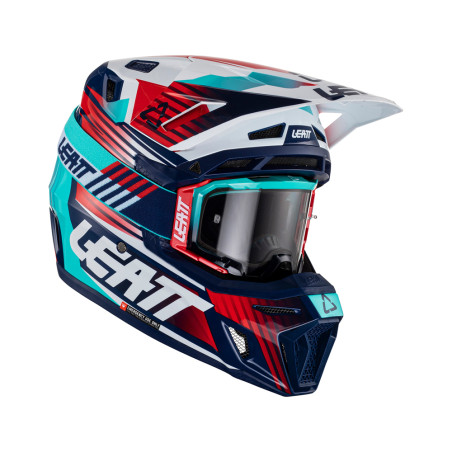 LEATT (2023) šalmas MOTO 7.5 V23 (+ akiniai 4.5 IRIZ dovanų) HELMET KIT BLUE spalva: NAVY/geltona FLUO/mėlyna, dydis: S (55-56 c