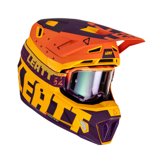 LEATT (2023) helmet MOTO 7.5 V23 (+ glasses 4.5 IRIZ as a gift) HELMET KIT INDIGO color: yellow FLUO/orange/purple, size: L