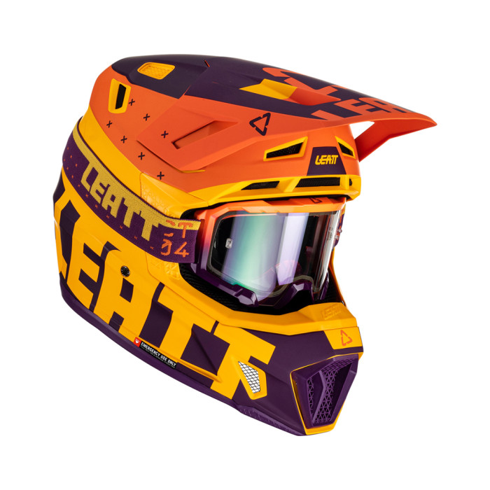 LEATT (2023) helmet MOTO 7.5 V23 (+ glasses 4.5 IRIZ as a gift) HELMET KIT INDIGO color: yellow FLUO/orange/purple, size: M