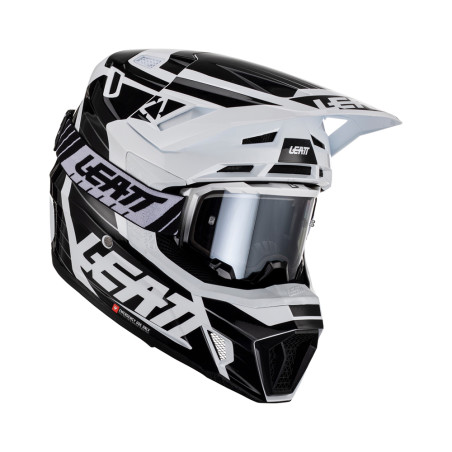 LEATT (2023) šalmas MOTO 7.5 V23 (+ akiniai 4.5 IRIZ dovanų) HELMET KIT WHITE spalva: juoda/balta, dydis: L (59-60 cm)