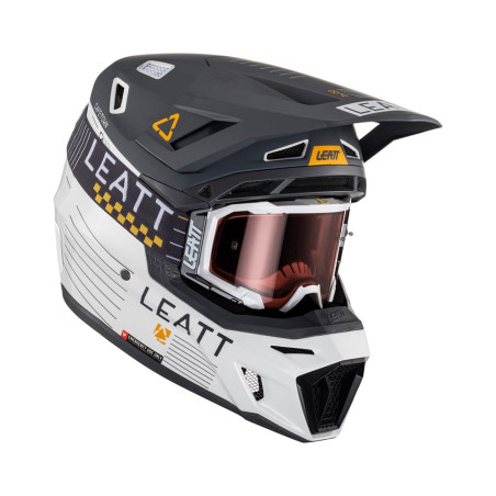 LEATT (2023) šalmas MOTO 8.5 V23 (+ akiniai 5.5 dovanų) HELMET KIT METALLIC spalva: grafito/balta, dydis: L (59-60 cm)