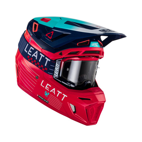 LEATT (2023) šalmas MOTO 8.5 V23 (+ akiniai 5.5 dovanų) HELMET KIT RED spalva: raudona/NAVY/mėlyna, dydis: L (59-60 cm)