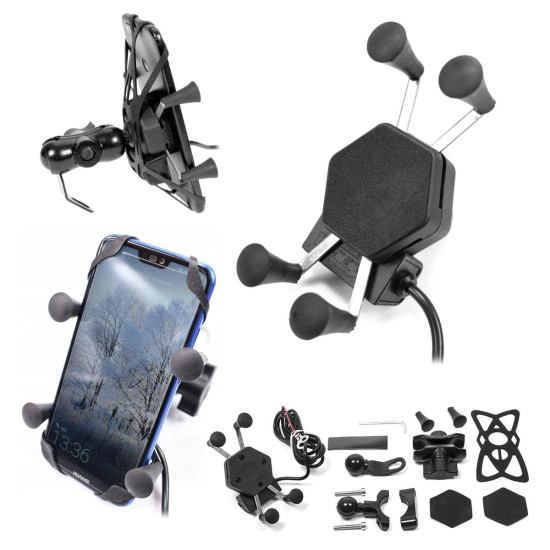 BIKETEC motorcycle phone holder with USB charger, handlebar mounting