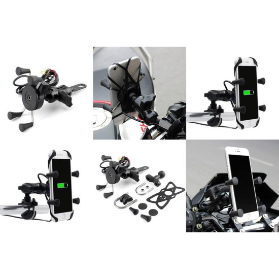 BIKETEC motorcycle phone holder with USB charger, handlebar mounting type: RAM- METAL "L"
