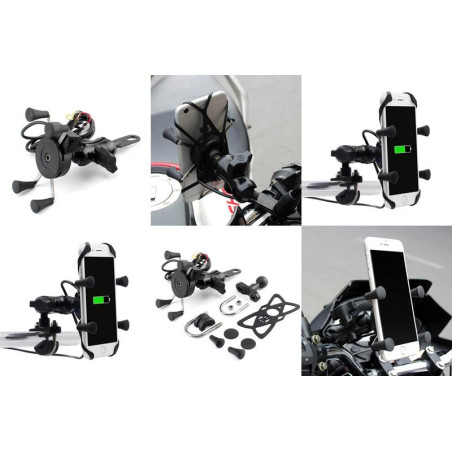 BIKETEC motorcycle phone holder with USB charger, handlebar mounting type: RAM- METAL "L"