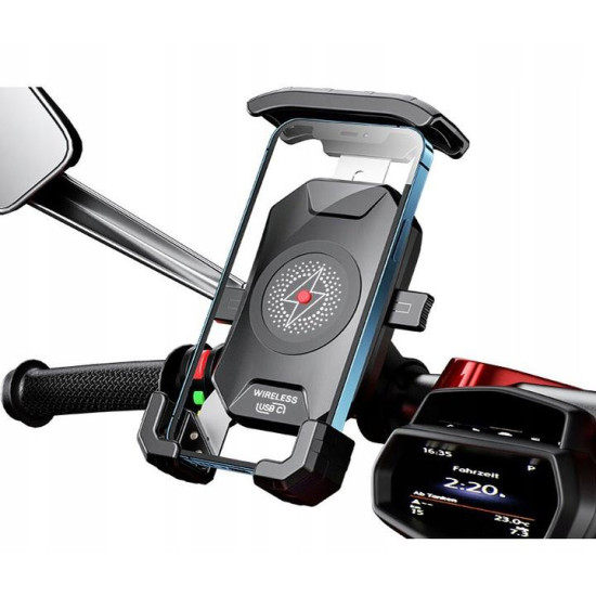 BIKETEC motorcycle phone holder with charger wireless handlebar mounting type: R15W-PD WIRELESS