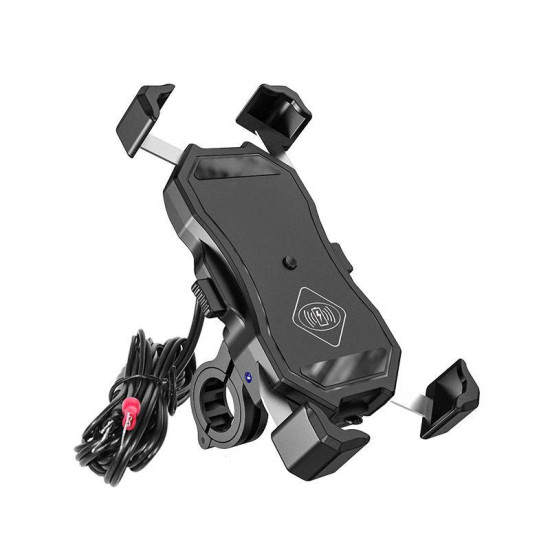 BIKETEC motorcycle phone holder with charger wireless handlebar mount type: R13W WIRELESS USB QC