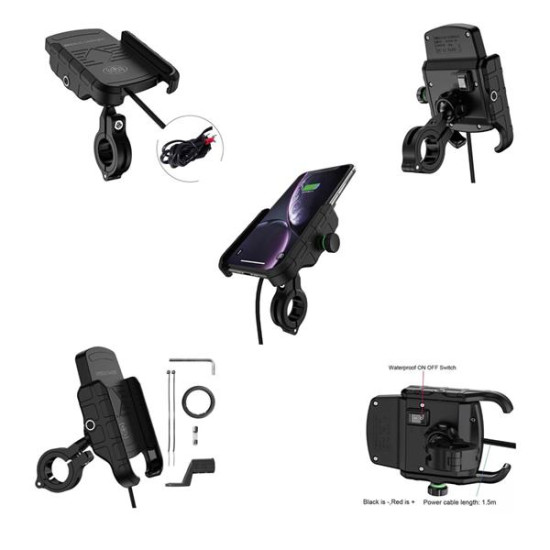 BIKETEC motorcycle phone holder with charger wireless handlebar mounting type: R9W-METAL WIRELESS