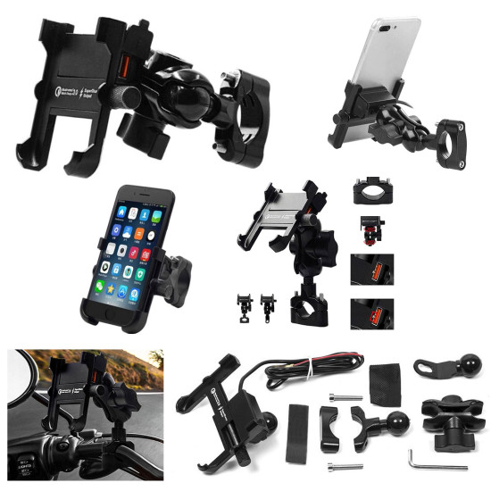 BIKETEC motorcycle phone holder with charger USB 3.0 handlebar mounting type: R8-METAL USB